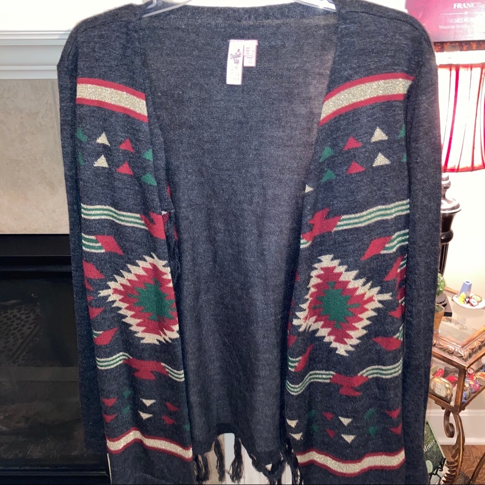 NWOT Dolled Up brand gray w/ native cardigan Large